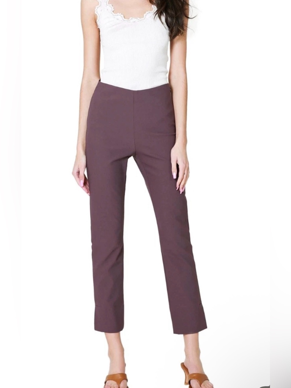 NEW! Vince Front Seam Ponte Cropped Stretch Pants – Burgundy – Size Small